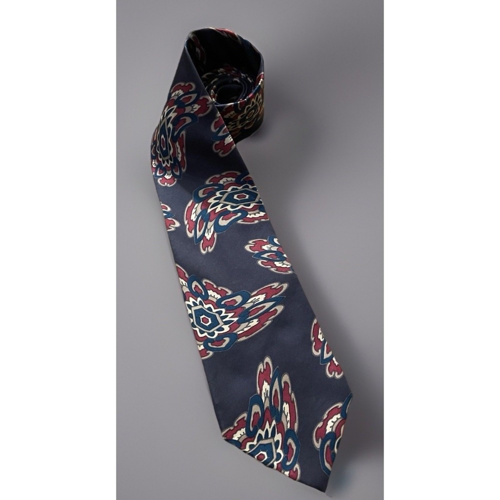 Christian Dior Neckwear Tie Black Red Floral Flower Pattern USA 100% Silk JBHS
